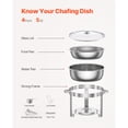 thumbnail image 3 of KFFKFF Chafing Dish Buffet Set, 5 Qt 4 Pack Round-Shaped Stainless Steel Chafing Dishes with 4 Full Size Trays, Glass Lid, Water Tray, Foldable Stand and Fuel Container, Perfect for Weddings, 3 of 8