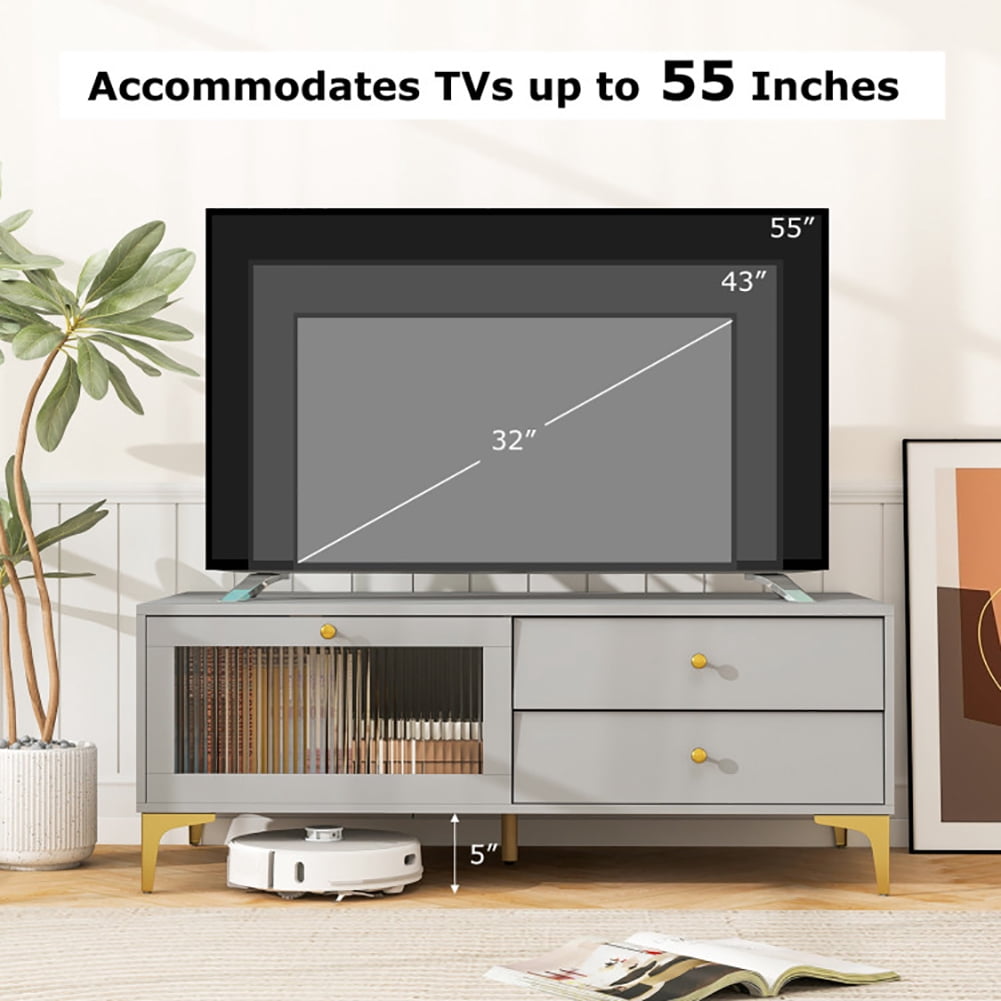 Spaco TV Stand with Compartment and Drawers for 55 Inch TV, TV Stand for Indoor as Home, Gray