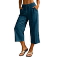 thumbnail image 7 of Besolor Summer Capris for Women Wide Leg Elastic Waisted Drawstring Casual Loose Lightweight Daily Wear Beach Capri Pants with Pockets, 7 of 7