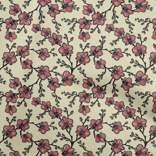 oneOone Viscose Chiffon Light Yellow Fabric Floral Retro Craft Projects Decor Fabric Printed By The Yard 42 Inch Wide