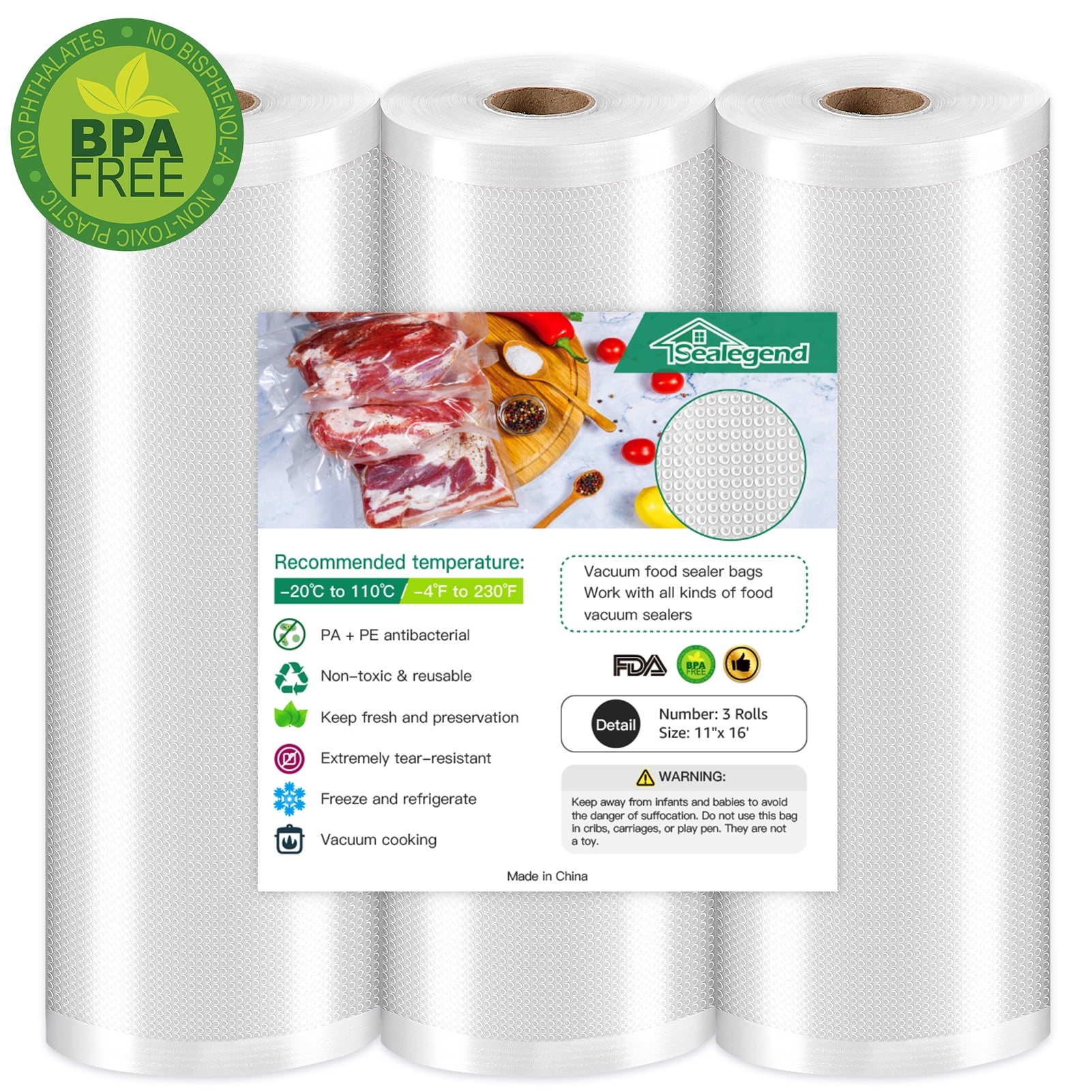 Sealegend Vacuum Sealer Bags For Food Saver 11"x 16