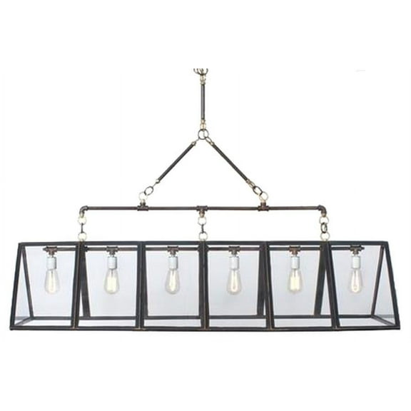 New Chandelier 6-Light Island Fixture Vintage Greenhouse, Stunning Rectangle 54"