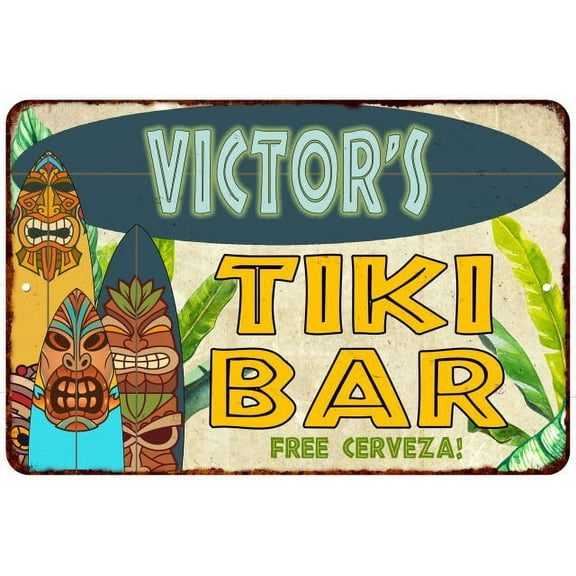 Victor's TIKI BAR Island Gift Sign Metal Wall Decor 8 x 12 High Gloss Metal 208120058482