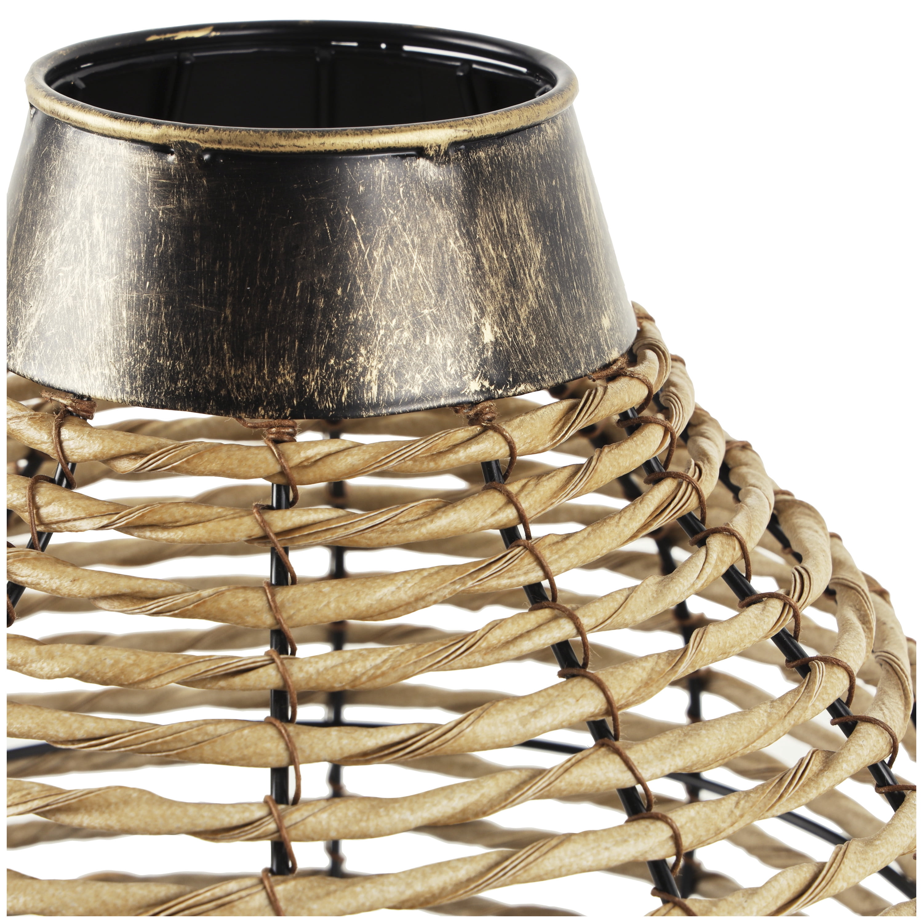 DecMode 16" Handmade Twisted Bronze Plastic Rattan Vase with Open Frame Design and Bronze Metal Details