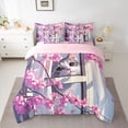 thumbnail image 2 of Homewish Pet Kitten Lovers 7-Piece Bedding Comforter Set,Japanese Sakura King Bedding Sets,Pink Cherry Blossom Bed Sheets For Girl Teens,Ultra Soft Home Decor Reversible, 2 of 8