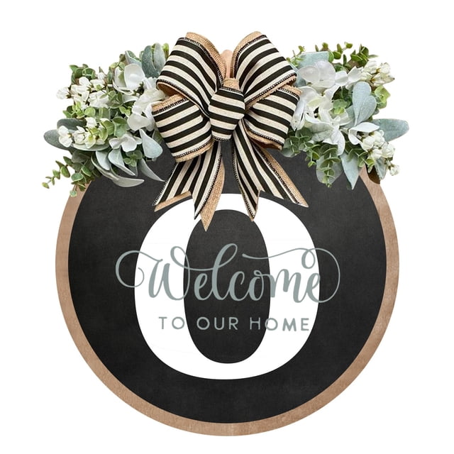 Funny Rustic Welcome Sign with Spring Wreath - Indoor and Outdoor Wall Decor