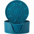 thumbnail image 1 of wonima02 Colinda Silicone Coasters - Set of 6 with Holder, Non-Slip Cup Mats for Hot and Cold Drinks, Decorative Designs, Gift Ready Packaging,Teal, 1 of 1
