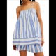 thumbnail image 2 of Conjunto de 2 Piezas de Pijama para Mujer, con Top Corto Sin Mangas con Dobladillo Fluido y Rayas Y2K + Pantalones Cortos de Cintura Alta. Azul S, 2 of 10