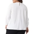 thumbnail image 4 of DARING DIVA Women's Plus Size Pleated Crew Neck Keyhole Tops 1X White, 4 of 6