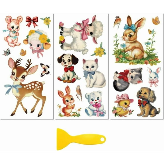 Rub on Transfer Decal Sticker for Furniture Craft Decor 6"x12" Vintage Parenting Animals 3Pcs Waterproof UV DTF Transfer for Drawer Dresser Glass Porcelain Wood Plastic Colorful DIY