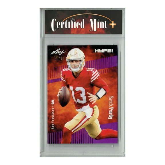 Certified Mint  Brock Purdy 2023 Leaf HYPE! #105 Purple SP, Just 10 Made Rare Trading Card San Francisco 49ers