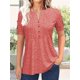 thumbnail image 3 of QUTETN Women's Casual Summer V-Neck T-Shirt with Button Front Placket & Pleated Detail - Breathable Short Sleeve Top, Machine Washable Regular Fit for Casual Attire, Ladies T Shirts, 3 of 4