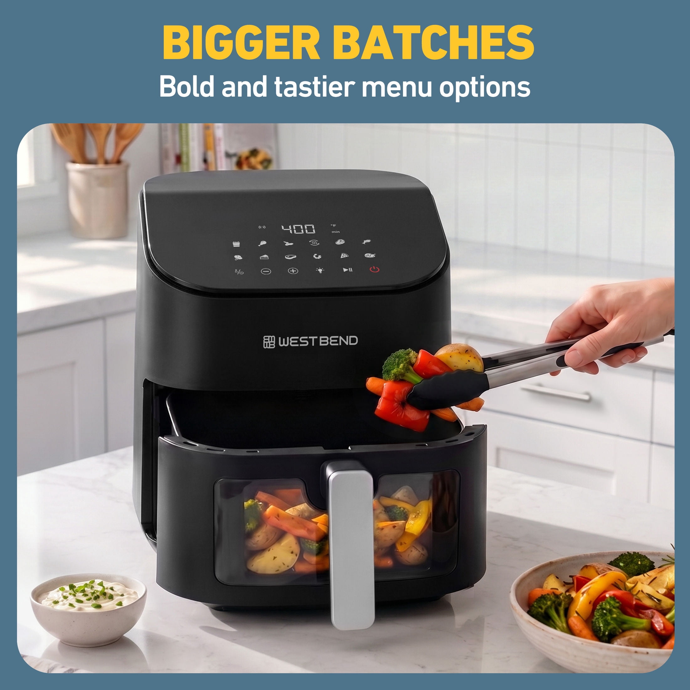 West Bend 7 Quart Digital Air Fryer, 12 Presets, Non-Stick Basket, Easy Cleanup, in Black (AFWB7DBK13)
