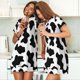 thumbnail image 4 of Fotbe Milk Cow Bata de Dormir para Mujer con Estampado, Camisón de Algodón de Manga Corta, Ropa de Dormir Casual, 4 of 6