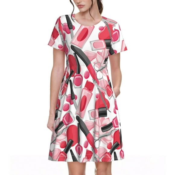 Fotbe Makeup Vestido Largo de Moda para Mujer, Vestido Tipo Camiseta con Manga Corta y Estilo Casual a Rayas y Bloques de Color