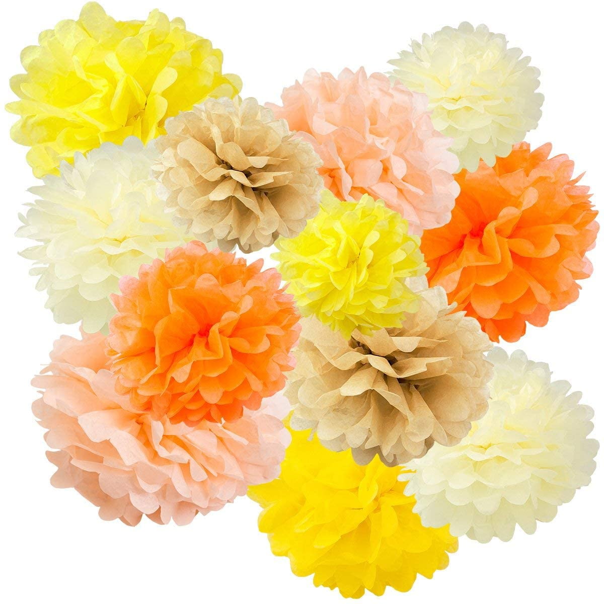 Floral Reef Paper Tissue Pom Poms Assorted Color 12 pack (Creamy Sun Pop)