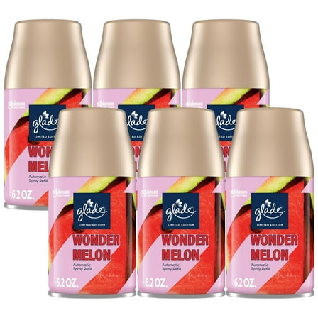 Glade Automatic Spray Refill, Wonder Melon, Scented Air Freshener for Home and Bathroom, 6.2 Oz, 6 Pack