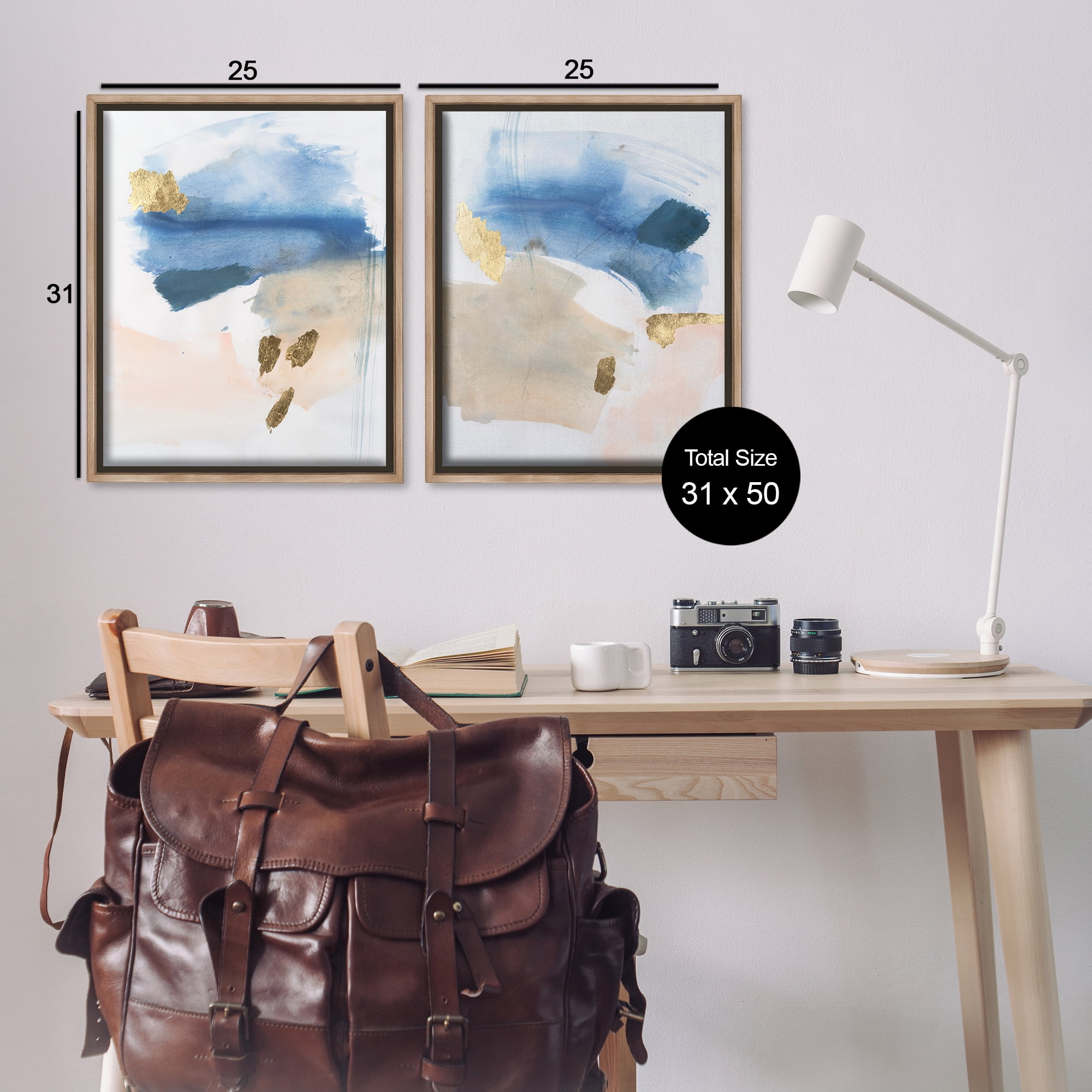 Stupell Industries Beach Themed Abstraction Abstract Painting Brown Floater Framed Canvas Art Print Wall Art, 31 x 25, Set of 2