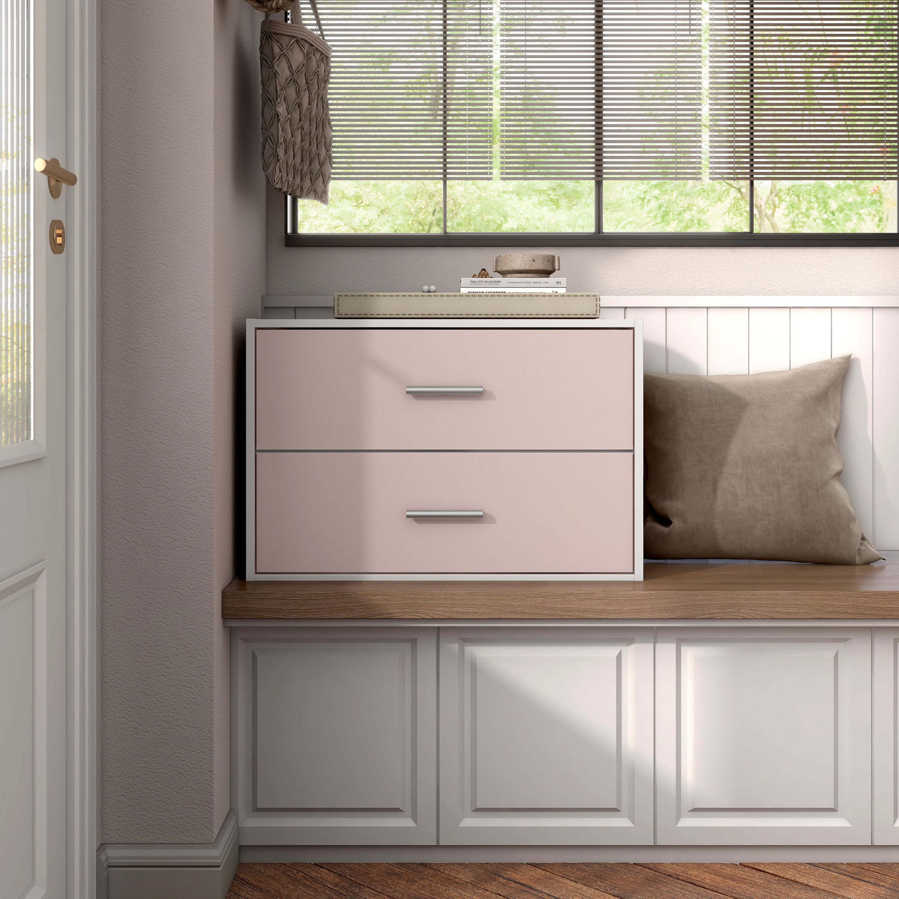 Furniture of America Brooks Stackable 2-Drawer Wood Light Pink Kids Cabinet