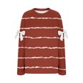 thumbnail image 6 of Women's Solid Color Striped Print Sweatshirt, Elbow Bow Detail Pullover, Thin Line Pattern Top, Long Sleeve Casual Blouse, Decorative Bow Accent Shirt Wine XXXL, 6 of 6