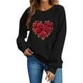 thumbnail image 6 of Qepwscx Womens Shirts Long Sleeve Valentine'S Day Crewneck Sweatshirt Love Heart Printed Sweatshirt Rose Print Tops For Women Trendy Pullover Sweatshirt Ladies, 6 of 6