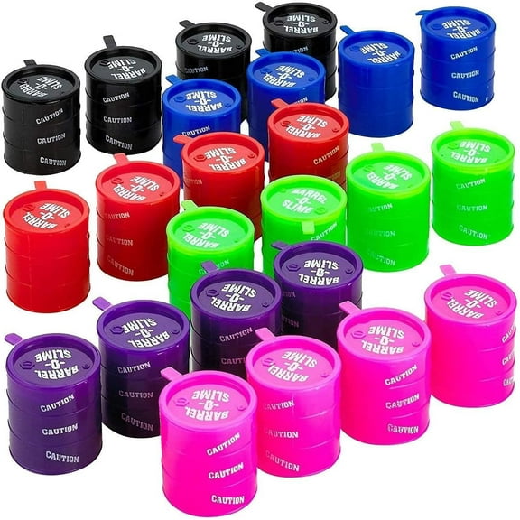 Playbees Barrels of Slime - 24 Pack - Assorted Color Tall Mini Barrels - Fun and Safe Galaxy Slime for Boys and Girls Ages 3 and Up - Perfect Prizes, Party Favors, Novelty and Playtime Activity