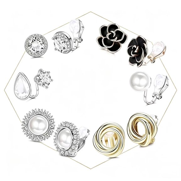 Vruelia Rose Flower Freshwater Pearl Pierced Clip On Earrings Jewelry, 6 Pairs