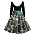 thumbnail image 4 of Women's Fashion Round Neck Casual Slim Christmas Printed Long Sleeve Dresses, V-Neck, Plush Christmas Tree Print, Audrey Dress, Retro Style, Party Wear,Dark Green,3XL, 4 of 5