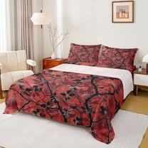 Feelyou Red Rustic Leaves Bed Sheets, Branches Botabical King Sheets, Teens Adult Women Men Sheet Set, Microfiber Bedroom Decor, 4pcs