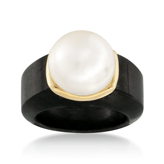 Ross-Simons 13-13.5mm Cultured Pearl Ring in Black Jade and 14kt Yellow Gold, Women's, Adult