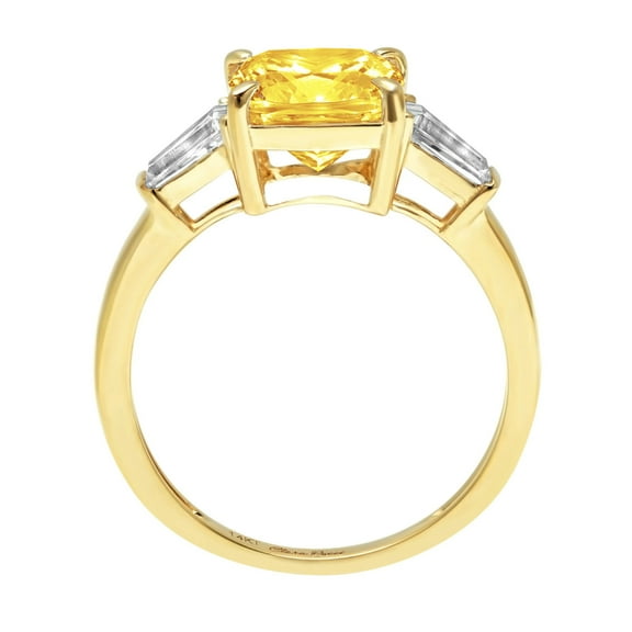3 ct Cushion Cut Simulated Yellow Diamond Three-Stone Engagement Ring for Women in 14K Yellow Gold