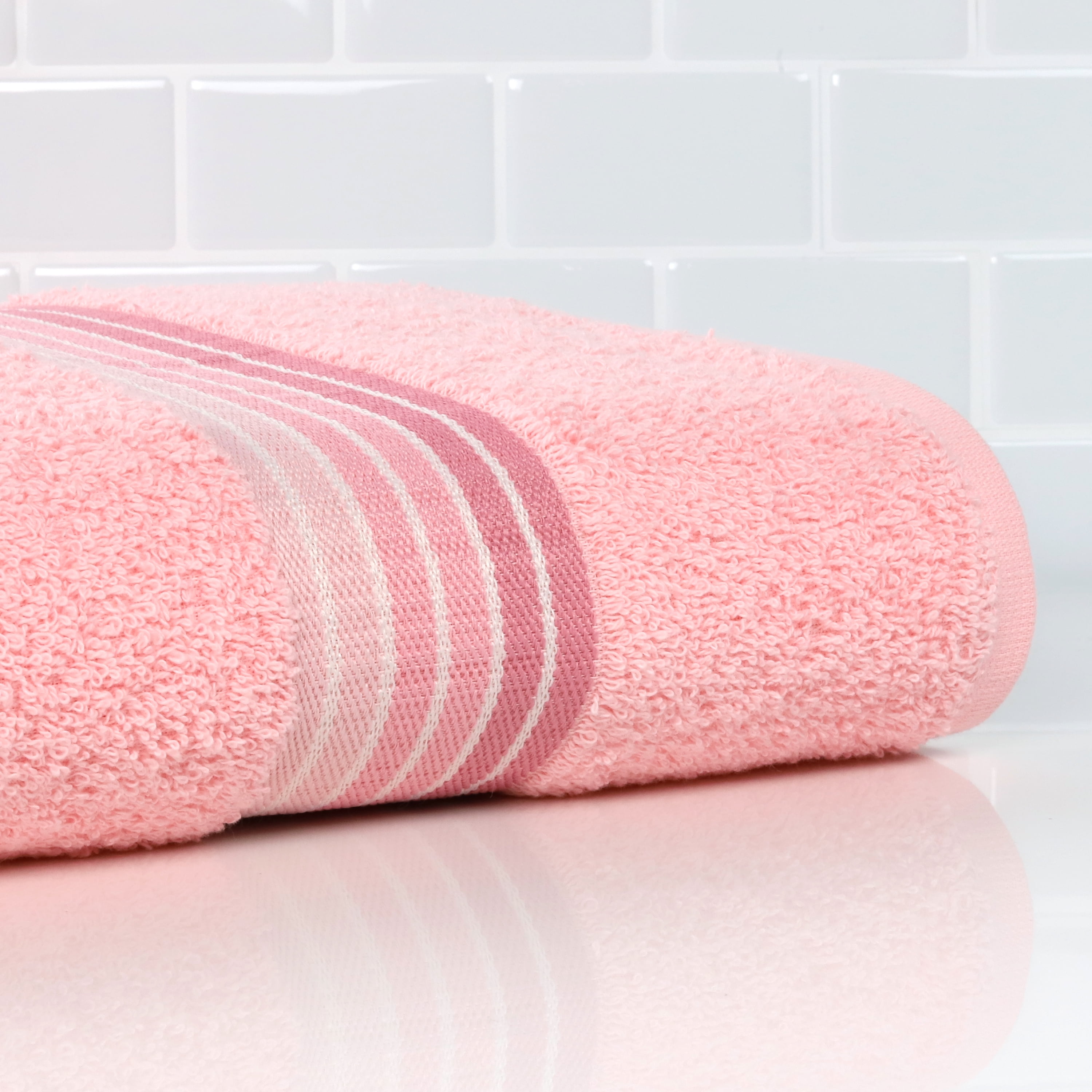 Mainstays Basic Bath Collection Single Bath Towel, Pink Ombre Stripe