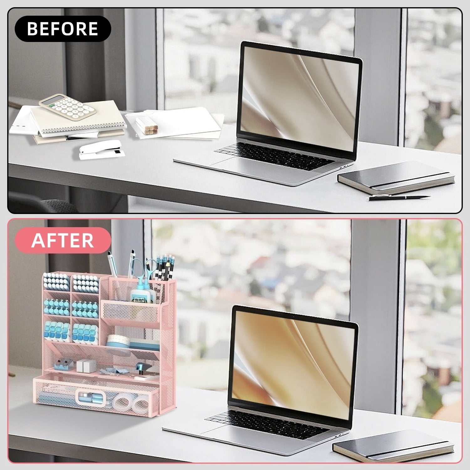 Sharkwoods Desktop Storage Rack, Multifunctional Stationery Storage Box, Office Storage Supplies, Separated Storage, Desk Organizers and Accessories for Office