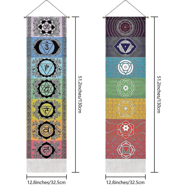 2 Pack Chakra Wall Hangings Meditation Yoga Trippy Tassel Mandala Wall Hangings Bedroom Living Room Black White Chakra 130x32cm Betterlifefg