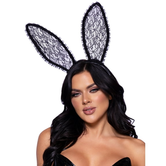 Leg Avenue Women's Ruffle Trimmed Bendable Lace Bunny Ears