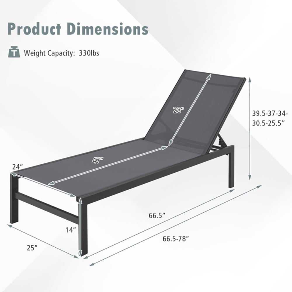 Aimee Lii 6-Position Chaise Lounge Chairs with Rustproof Aluminium Frame, Patio Loungers, Gray Aimee Lii 6-Position Chaise Lounge Chairs with Rustproof Aluminium Frame, Patio Loungers, Gray