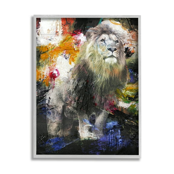 Stupell Industries King Lion Safari Animal Prowl Abstract Paint Movement Animals & Insects Painting Gray Framed Art Print Wall Art, 11 x 14