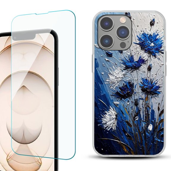 Slim-Fit TPU Phone Case for iPhone 14 Pro, with Tempered Glass Screen Protector, by OneToughShield ® - Cornflower