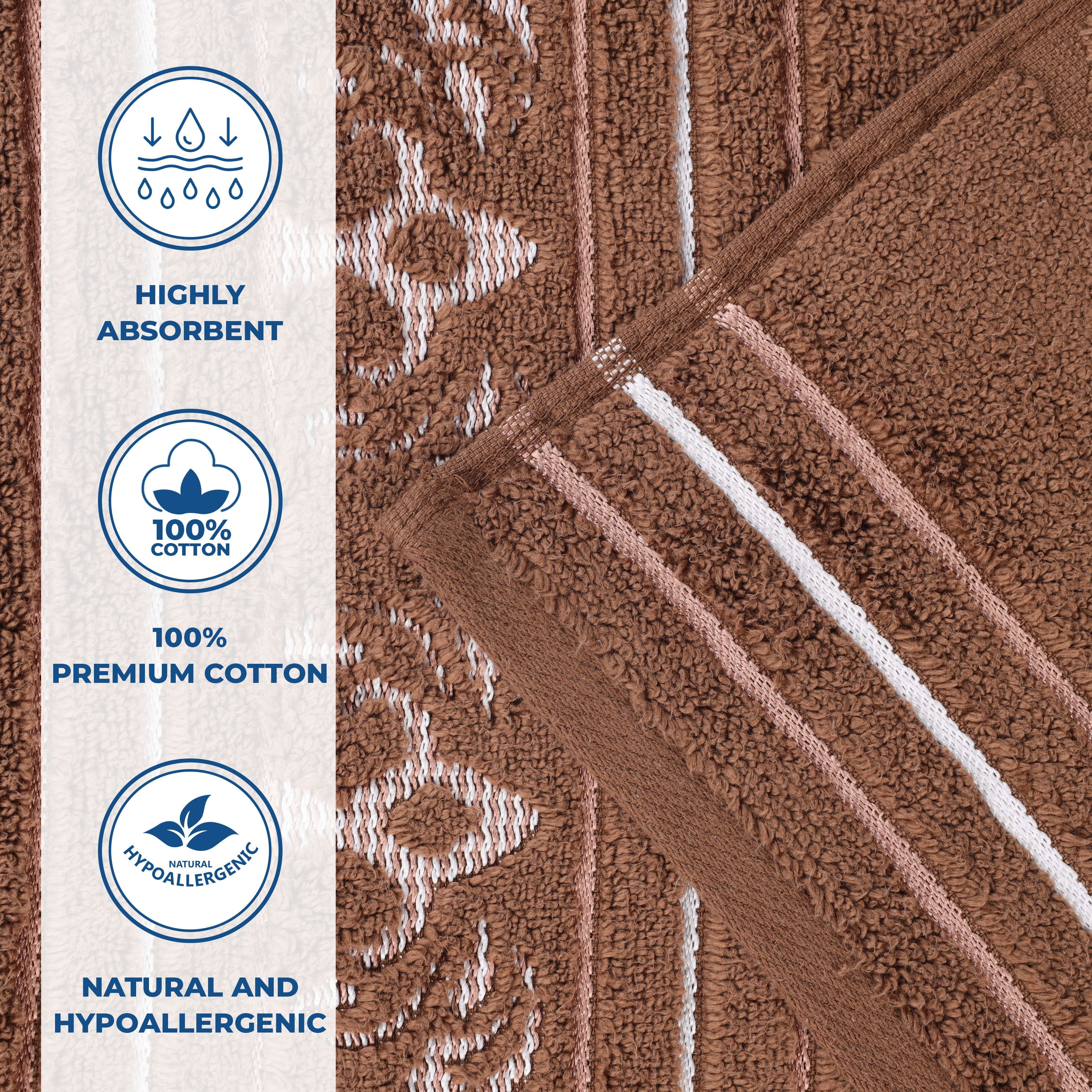 Superior Sadie Zero Twist Cotton Jacquard Hand Towel, Set of 6, Chocolate