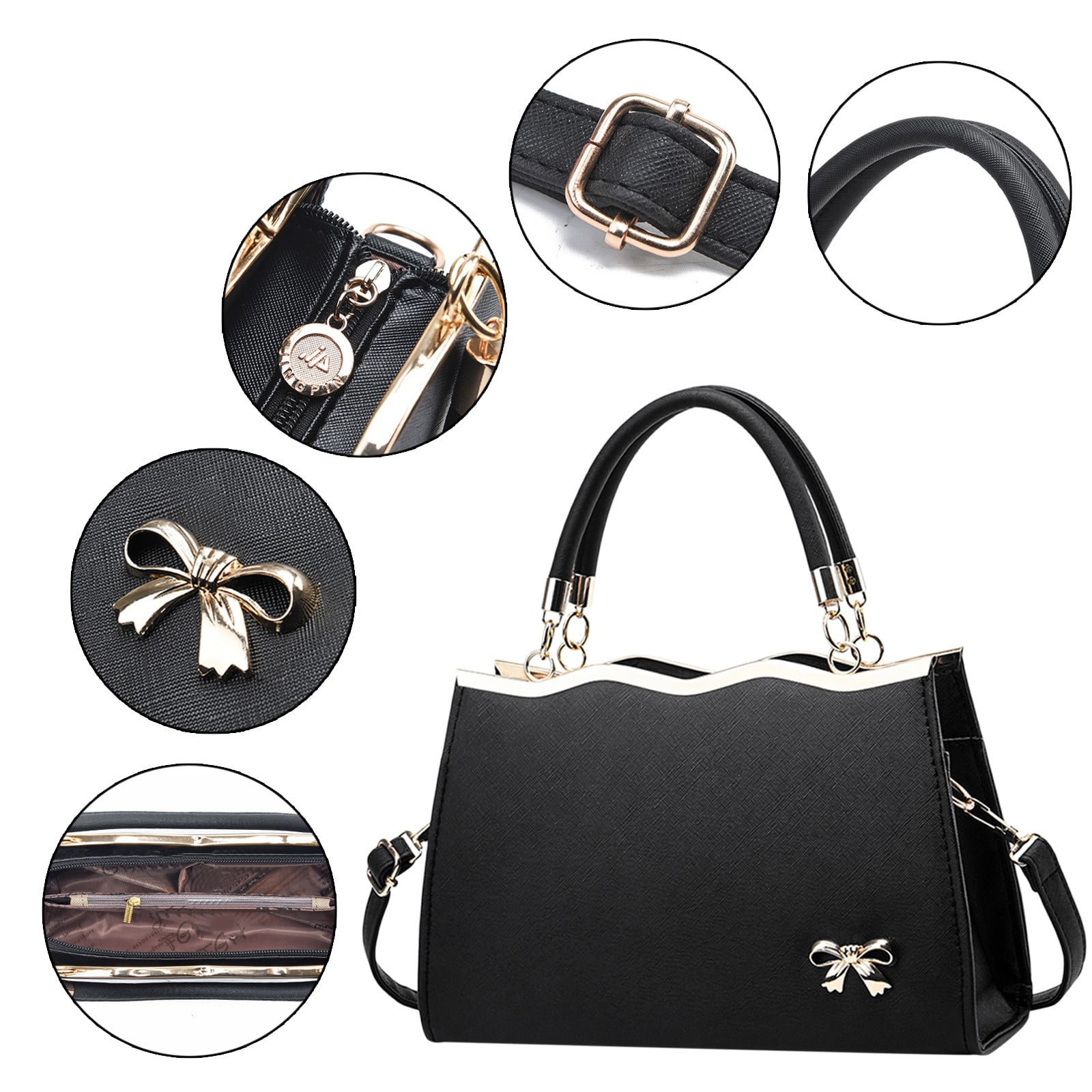 Stylago Womens Fashion Handbags Leather Top Handle Detachable Strap Crossbody Tote Bags Ladies Bow Shoulder Purses for Shopping Black