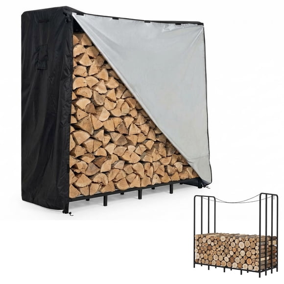 Towallmark Estante Leña 6FT, Negro – Estructura Metálica con Funda Impermeable, Patas Niveladoras y Bolsillo Herramientas – Almacenamiento Seguro para Chimenea, Jardín y Patio – 700 Firewood Rack
