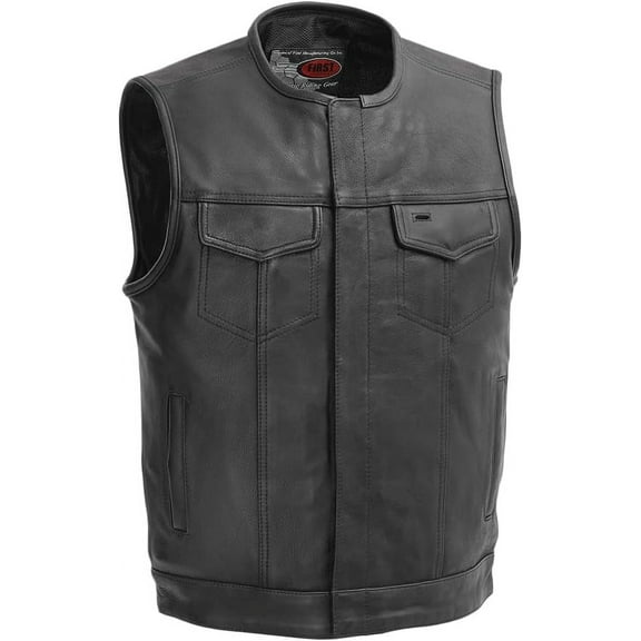 First Mfg Co - No Rival - Men's Motorcycle Biker Riding Black Leather Vest - 8X Large