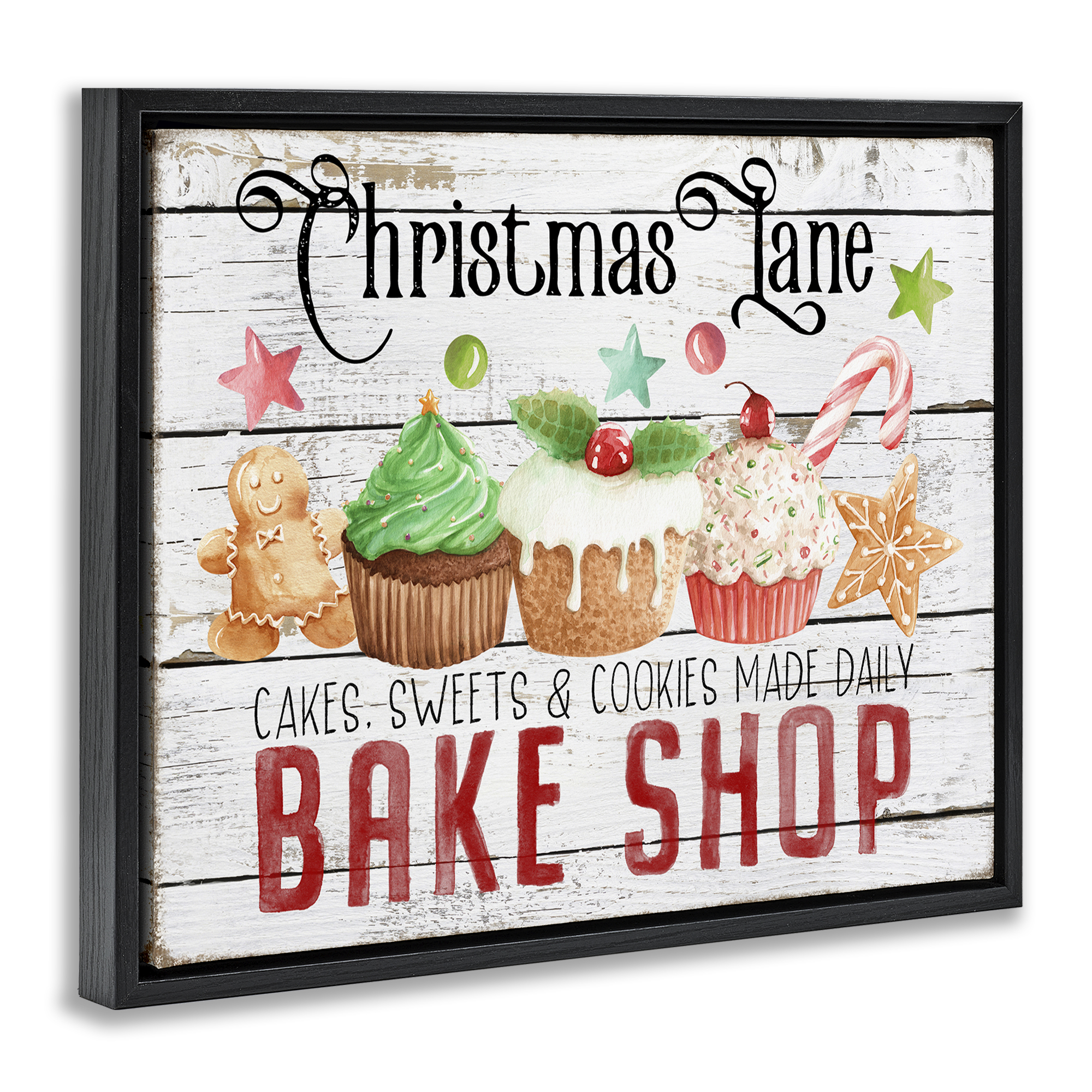 Stupell Industries Christmas Lane Bake Shop Holiday Painting Black Floater Framed Canvas Art Prints Wall Art, 21 x 17
