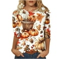 thumbnail image 2 of VKOYWKM 3/4 Sleeve Tops for Women Thanksgiving Shirts Halloween Pumpkin Graphic Fall T Shirts Loose Fit Crew Neck Thanksgiving Gift Tops, 2 of 5