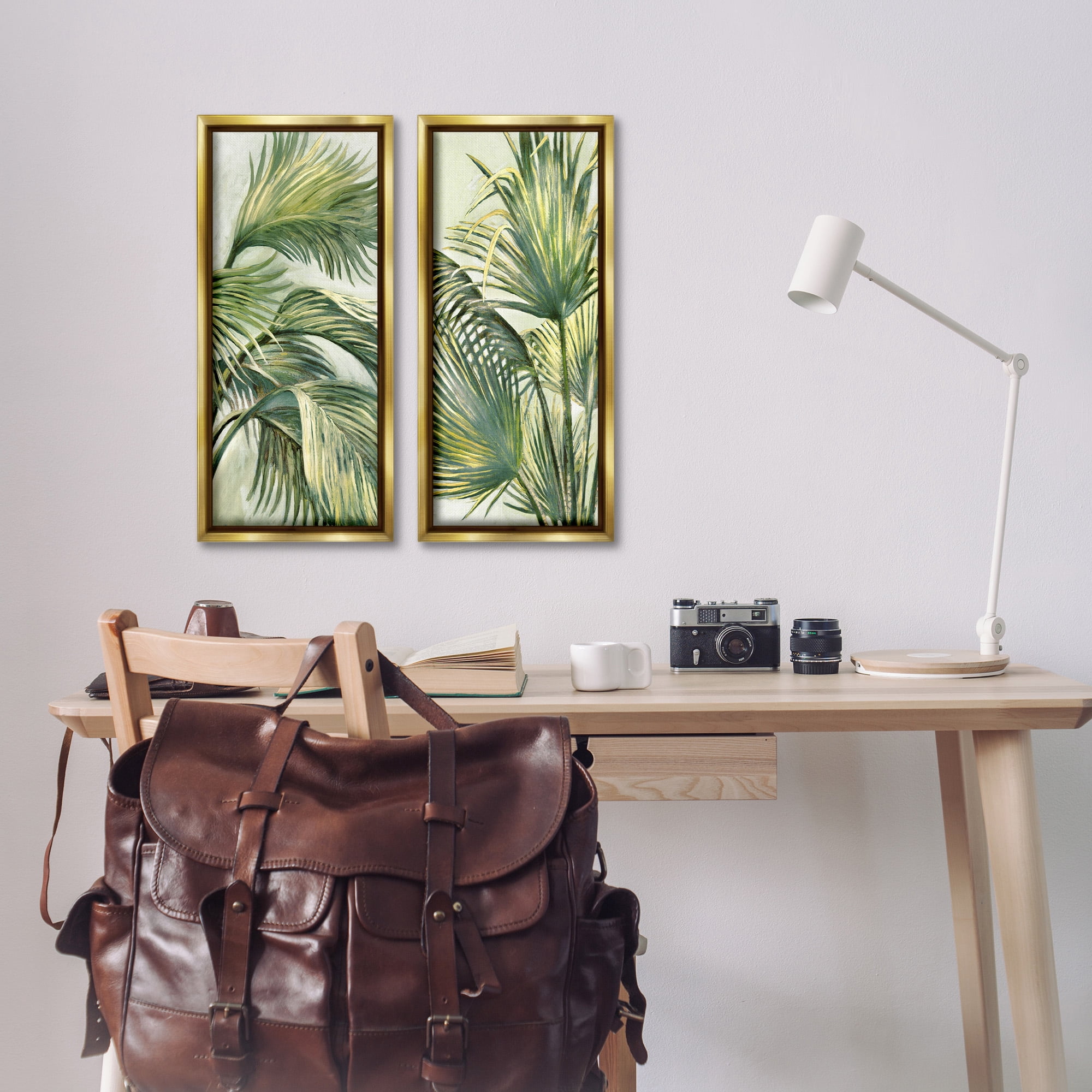 Stupell Industries Swaying Green Palms Botanical & Floral Painting Gold Floater Framed Canvas Art Print Wall Art, 11 x 25, Set of 2