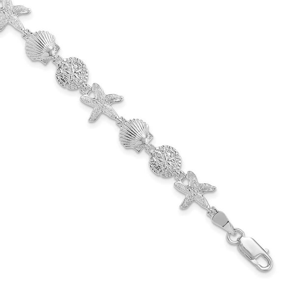 Auriga Fine Jewelry 925 Sterling Silver Sand Dollar, Shell, Starfish Bracelet 7.25inch for Women