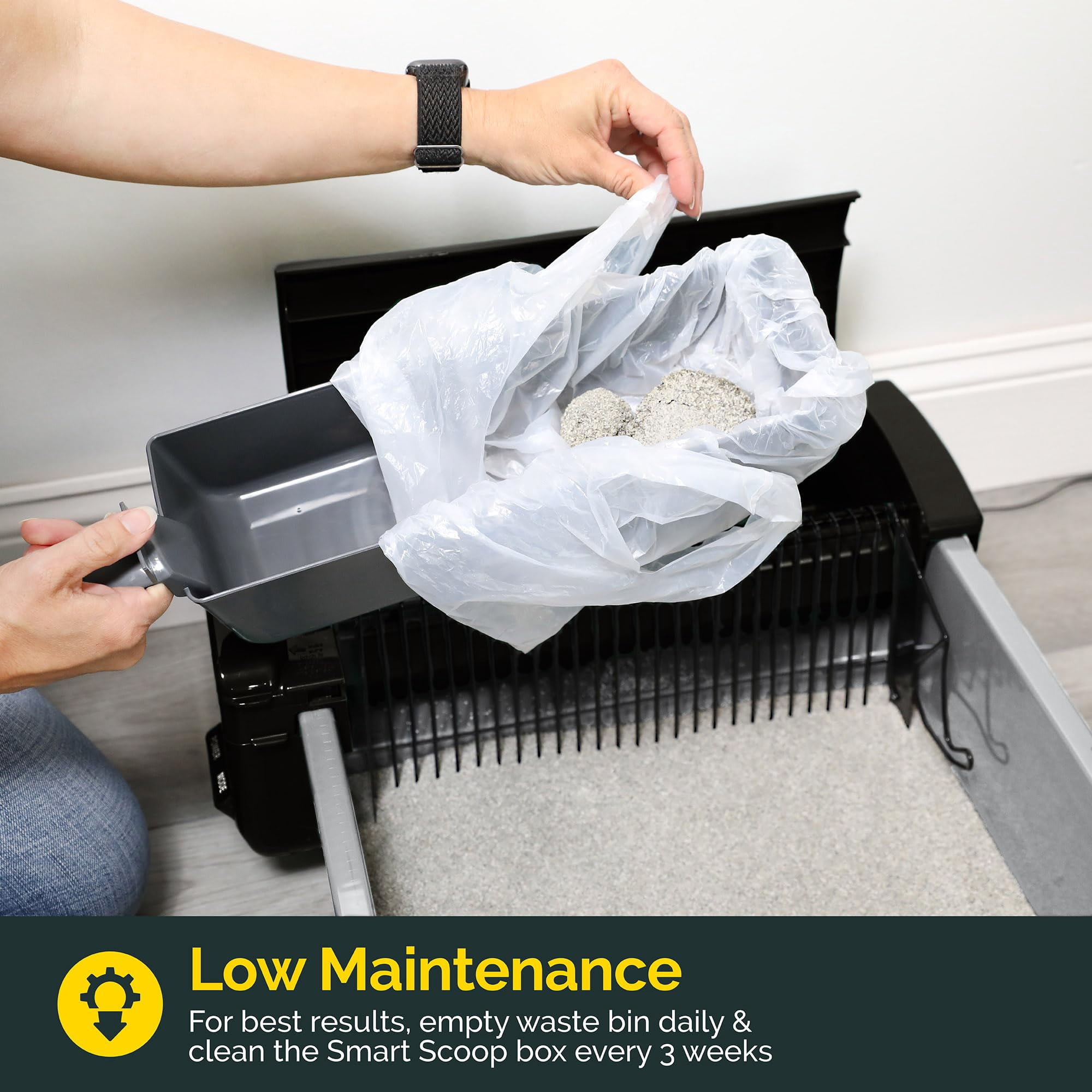 Self Cleaning Semi Automatic Cat Litter Box - Smart Scoop With 18 Bags & Carbon Filter For Up To Two Cats 6-16 Pounds