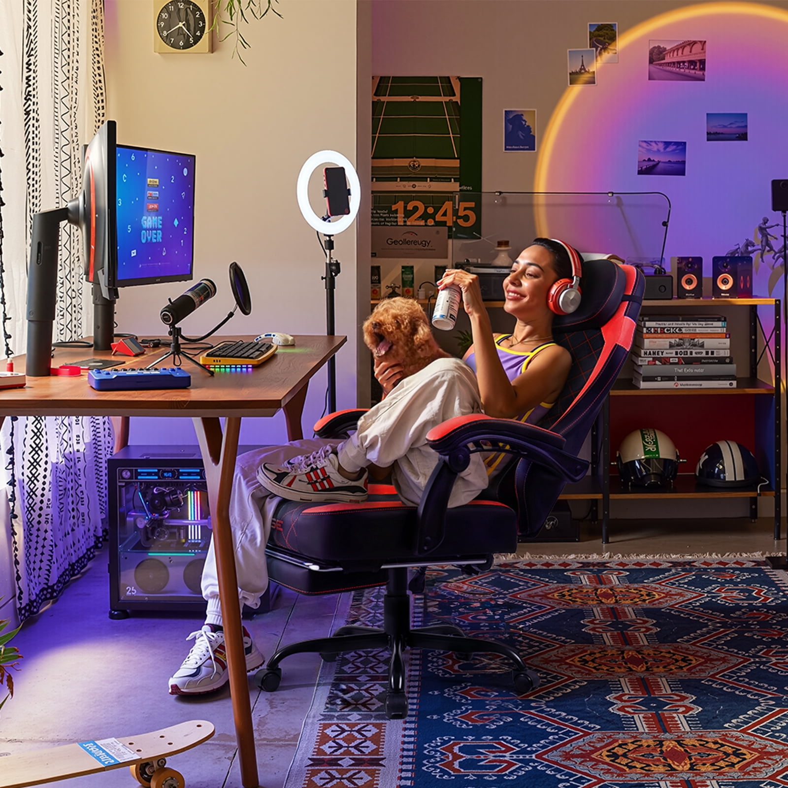 Waleaf Ergonomic Adult Gamer Chair, 330 lb Computer Chair, Racing Gaming Office Chair, Gamer Height Adjustable Swivel Chair with Lumbar Support and Headrest