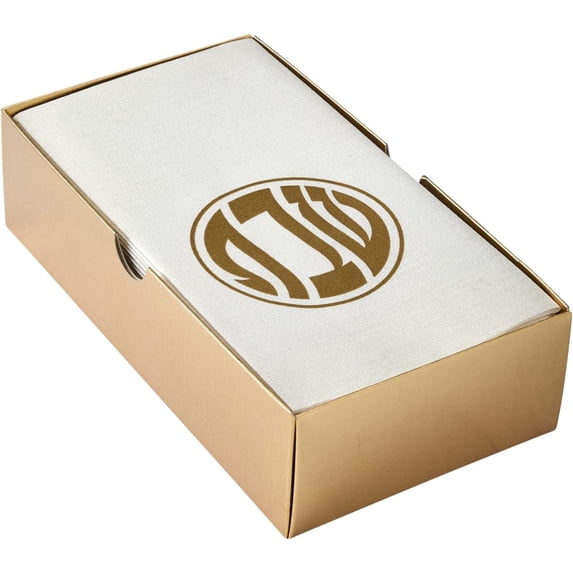 LINEN FEEL DISPOSABLE MONOGRAMMED GUEST TOWELS | European Made | Shabbos Symbol | 24 pc | for Upscale Wedding and Dining (Ivory/Gold)