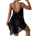 thumbnail image 5 of SXCXLSA Women's Mesh Tie Back Strappy Side Split Sheer Swimsuit Cover Up Dress Bikini Beach Coverup Black XL, 5 of 9